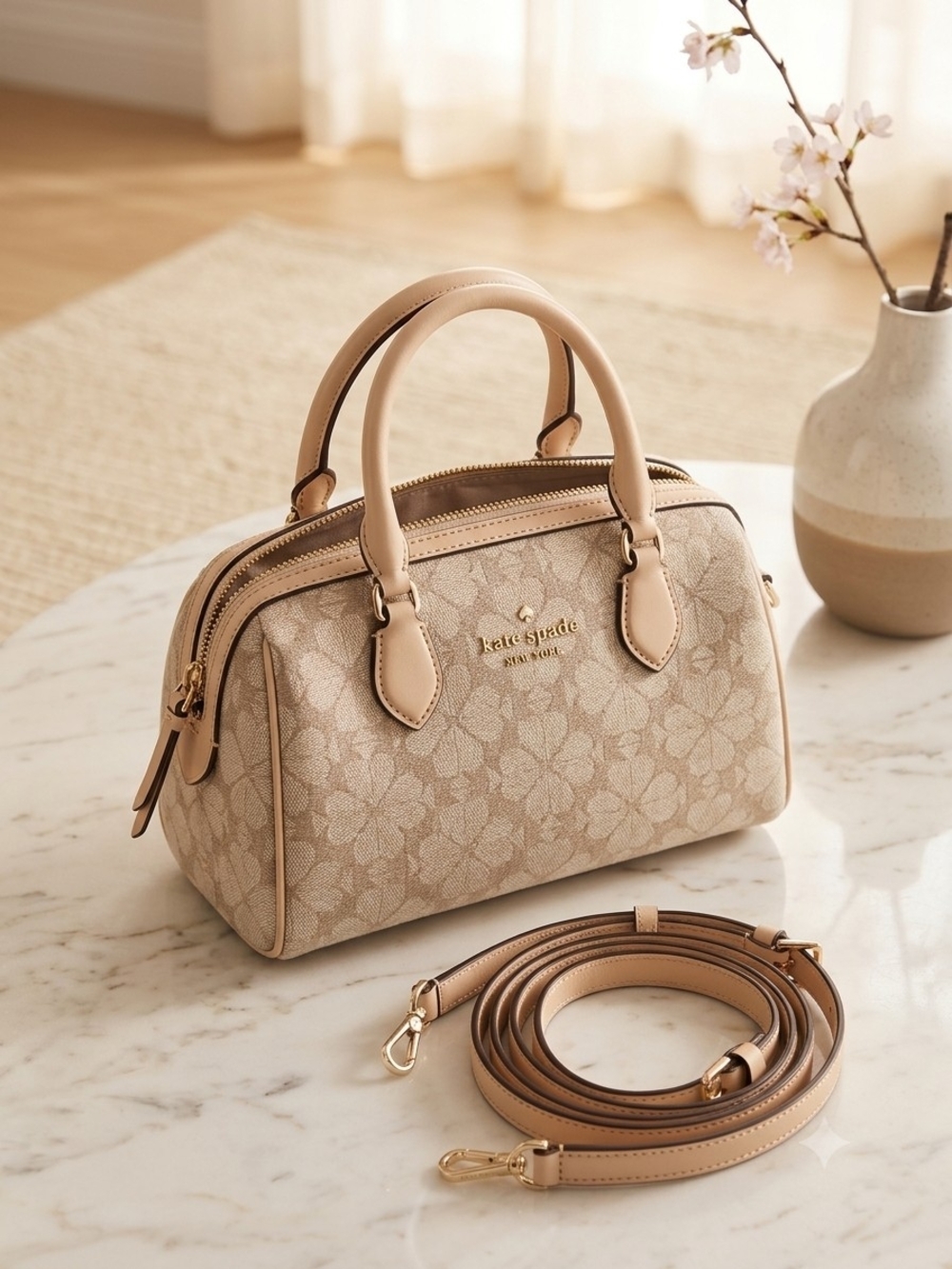 kate spade Beige Floral Jacquard Dome Satchel - Picture 1 of 3